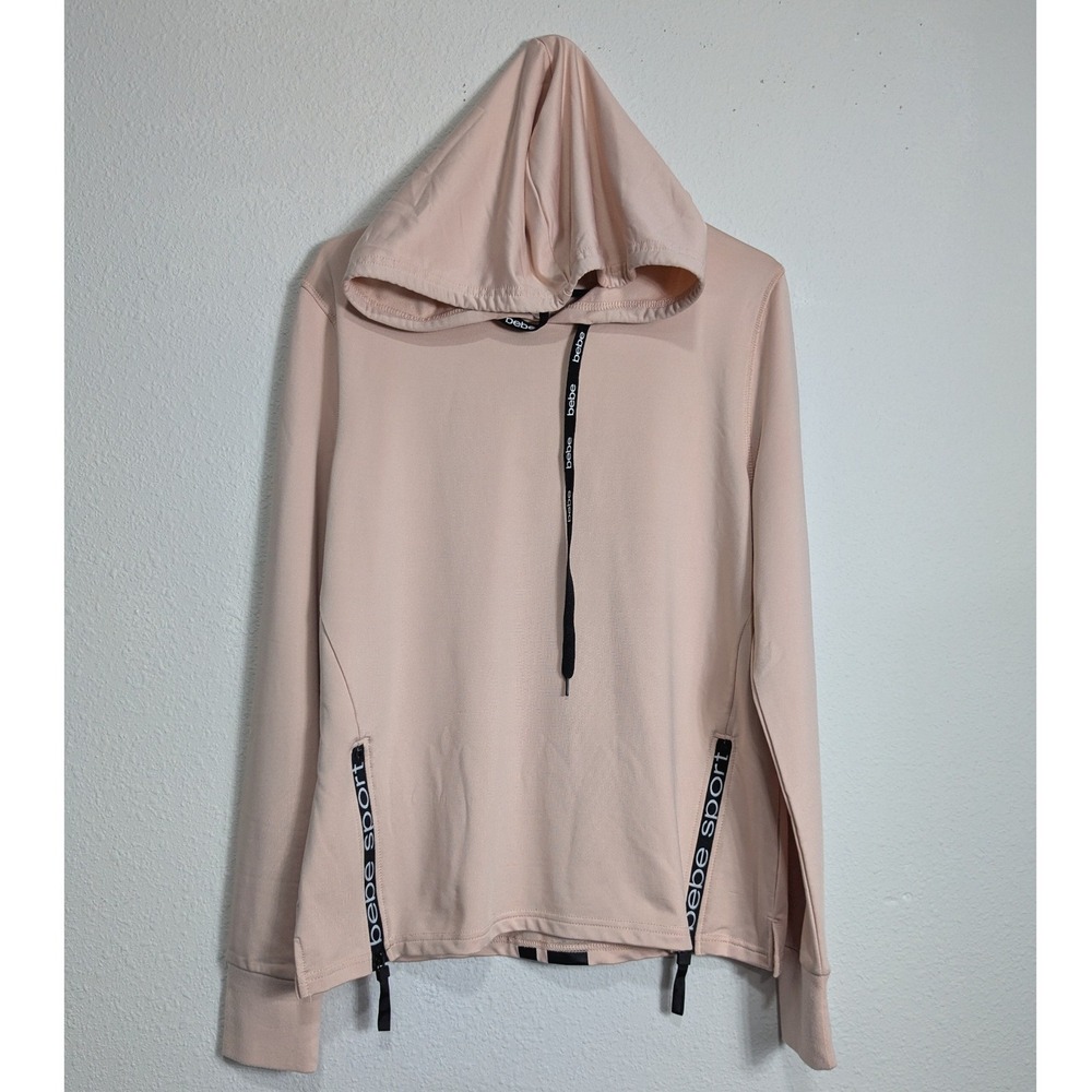 Bebe Sport Womens Pink Size L Pullover Hoodie Side Zippers Back Stripe